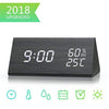 Digital Alarm Clock, Dual Time (12/24) Mode, Three Alarm Sets, Date LED Display, 3 Levels Brightness, Temperature and Humidity Wood Grain Clock for Bedrooms