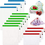 KINGMAS Reusable Mesh Produce Bags, Set of 12 Keeps Vegetables Fresh, Lightweight, Made of See Through Mesh Polyester, Large, Medium & Small