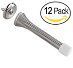 12 Pack Spring Door Stopper - 3 ¼ Inch Heavy Duty, Low Mounted Door Bumper for Home or Office – Made of Durable and Flexible Stainless Steel – Satin Nickel Color – Protects Doors & Walls - Door Stop