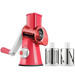 HOXANEY Round Drum Mandoline Slicer Rotary Cheese Grater Manual Vegetable Slicer Veggie Potato Shredder Nut Chopper (Red)