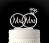 Rubies & Ribbons "Mr & Mrs" Silver Metal with Rhinestones Two Rings Bling Wedding Cake Topper Party Decoration with Gift Box