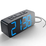 HAPTIME Digital Alarm Clock with FM Radio Dual-Alarm Snooze Large LED Display 12hr 24hr Format and Brightness Adjustable for Bedroom, Powered by USB Port and Backup Battery for Clock-Setting (Black)