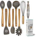 EPiKA Premium Silicone Bamboo Kitchen Utensils Set 9-Piece Cooking Utensils Set with Bamboo Wood Handles for Nonstick Cookware, Utensils Holder Included. Eco Friendly.