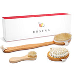 Dry Brushing Body Brush Set - Best for Cellulite, Lymphatic Drainage & Skin Exfoliating - Natural Bristle Spa Kit - Long Handle Back Scrubber, Massager & Face Exfoliator for Radiant Skin