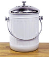 Indoor Kitchen Stainless Steel Compost Bin – White – 1.2 Gallon Container with Double Charcoal Filter for Odor Absorbing - Perfect Caddy for Any Counter Top - Non Stick Bucket for Easy Tossing