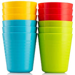 Plaskidy Kids Cups, Set of 12 Kids Plastic Cups, 8 oz Plastic Cups, Unbreakable, Reusable Cups, Dishwasher Safe, BPA-Free, Great Cups for Kids Bright Colored Kids Tumblers