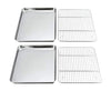 P&P CHEF Baking Sheets and Rack Set, Pack of 4 (2 Sheets + 2 Racks), Stainless Steel Baking Pans Cookie Tray with Cooling Rack, Rectangle 16''x12''x1'', Non Toxic & Healthy, Mirror Polish & Easy Clean