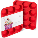 OvenArt Bakeware European LFGB Silicone Muffin Pan, 12-Cup, Red, 2-Pack