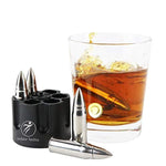 WHISKEY BULLET STONES WITH BASE - XL, 2.5" Original Extra Large Bullet-Shaped Whiskey Chillers, Unique Revolver Freezer Base, Set of 6, Gift for Whisky, Bourbon, Scotch Lovers, Groomsmen, Military