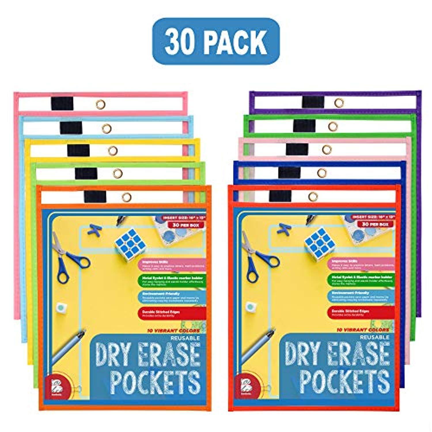 BONBELA Dry Erase Pockets 12 Pack - Dry Erase Sleeves - Reusable Sheet Protectors - School or Work - Oversized 10 x 13 Inches - Dry