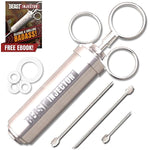 Grill Beast - 304 Stainless Steel Meat Injector Kit with 2-oz Large Capacity Barrel and 3 Professional Marinade Needles