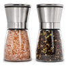 Premium Stainless Steel Salt and Pepper Grinder Set of 2 - Adjustable Ceramic Sea Salt Grinder & Pepper Grinder - Short Glass Salt and Pepper Shakers - Pepper Mill & Salt Mill with Free Funnel & EBook