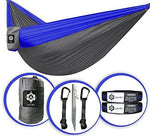 gear4U: Two Person, Double Camping Hammock with 2 Heavy Duty Tree Straps, 2 Pockets, 6 Tie Downs and Stakes. Strong Nylon Material. Best Gear for Backpacking, Hiking, Camping, Travel, Beach or Yard