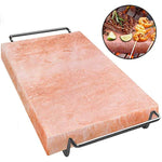 MAJESTIC PURE Himalayan Salt Block - Natural Pink Himalayan Salt Rock, with Stainless Steel Holder, 12in x 8in x 1.5in