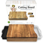 Cutting Board with Trays - Organic Acacia Wood Butcher Block with 2 Containers White Black - Naturally Antimicrobial - For Meat Vegetables Bread or Cheese Board by Kristie's Kitchen