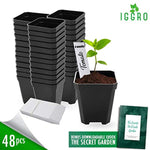 48 pcs Plastic Nursery Pot for Plants 2.75" Square x 3.25" Seed Starting/Transplant Plant Containers for Tomatoes Basil Peppers Mint with 48 Label Markers and Drain Holes for Germination with Ebook