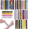 72 PCs Slap Bracelets Toy Halloween Party Favors Pack With Colorful Hearts Emoji Animal Print Design Retro Slap Bands for Birthday Parties, Kids Prizes ,Stocking Stuffers, Pinata Fillers