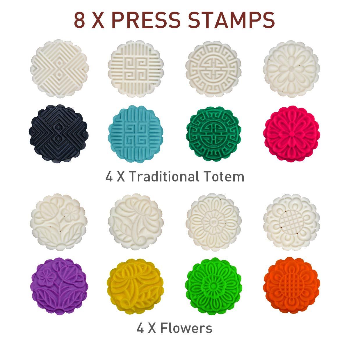 Mooncake Stamp Pattern HIRALIY Mooncake Mold Set 8 Stamps with Storage Box, Mid-Autumn Festiv ...