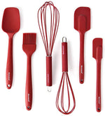 TEEVEA  Silicone Whisk Spatula Spoonula & Brush Set of 6 - Wine Red