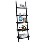 Tangkula Ladder Bookcase 5-Tier Wood Leaning Shelf Wall Plant Shelf Ladder for Home Office Modern Flower Book Display Shelf Storage Rack Stable A-Frame Wooden Ladder Shelf (Black)