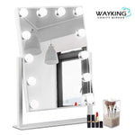 WAYKING Makeup Mirror with Lights, Lighted Vanity Mirror with 12 LED Bulbs and Touch Dimmer, Rotary Tabletop Cosmetic Mirror, 3 Color Modes, White