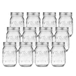 Tebery 12 Pack Ball Printed Glass Jars 16 oz Mason Glass Jars with Regular Mouth Canning Glass Jars with Lids