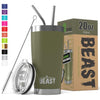 BEAST 30 oz Tumbler Stainless Steel Insulated Coffee Cup with Lid, 2 Straws, Brush & Gift Box by Greens Steel (30 oz, Army Green)