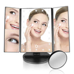 Lighted Makeup Mirror, sanipoe 22 Led Trifold Vanity Mirror with Lights, 3X 2X 1X Magnification Touch Screen 180 Degree Rotation, Removable 10X Cosmetic Spot Mirror as FREE GIFT for Home Beauty Bathroom