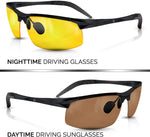 BLUPOND Set of 2 Anti-Glare HD Vision Sunglasses - Daytime Polarized Copper and Yellow Tint Night Driving Glasses with CAR Clip Holder - Knight Visor