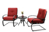 PHI VILLA Outdoor Springs Motion Chairs and Round Table Bistro Furniture Set with Red Cushioned Seats