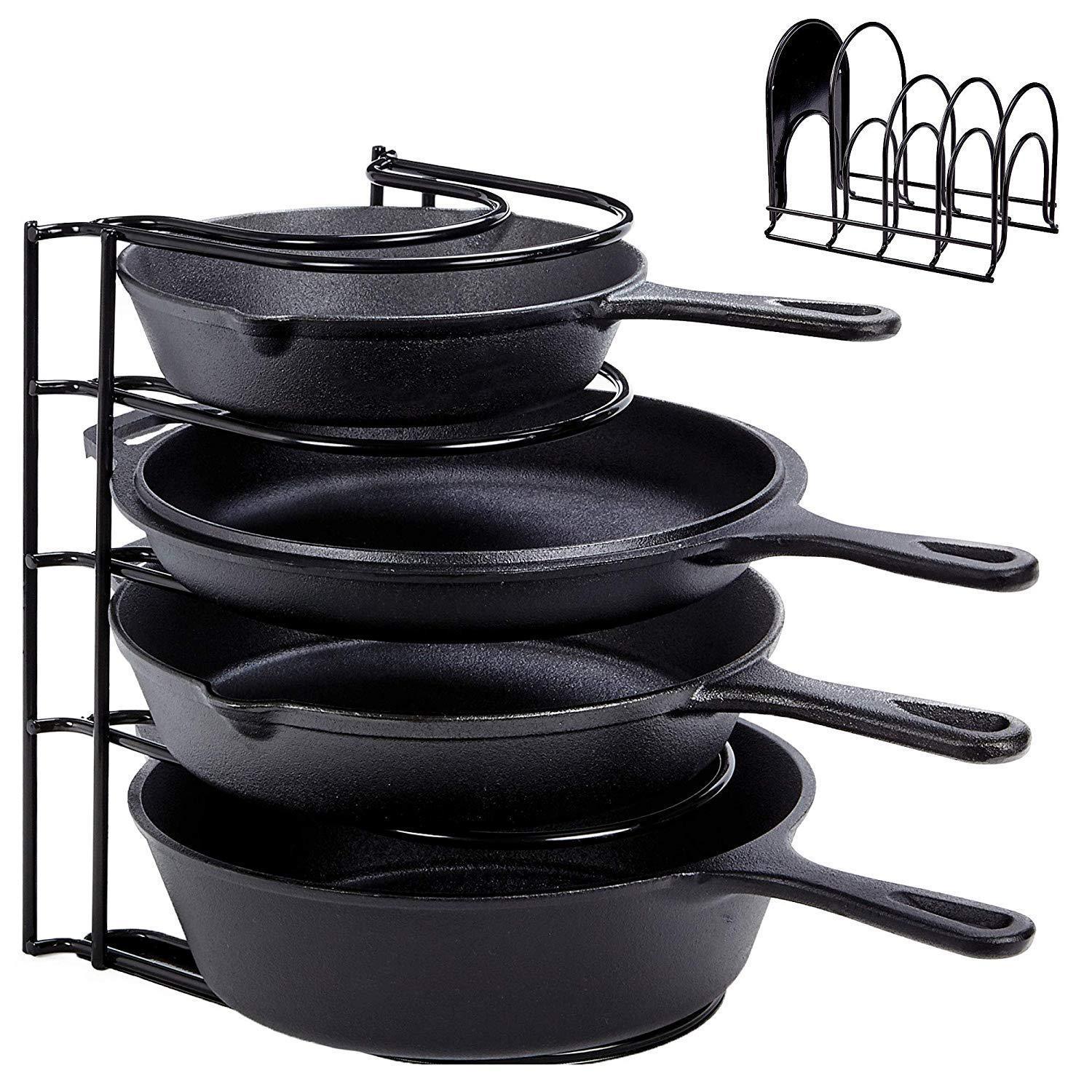 Cuisinel Heavy Duty Pan Organizer, 5 Tier Rack - Holds Up to 50 lb - Holds Cast Iron Skillets, Griddles and Shallow Pots - Durable Steel Construction - Space