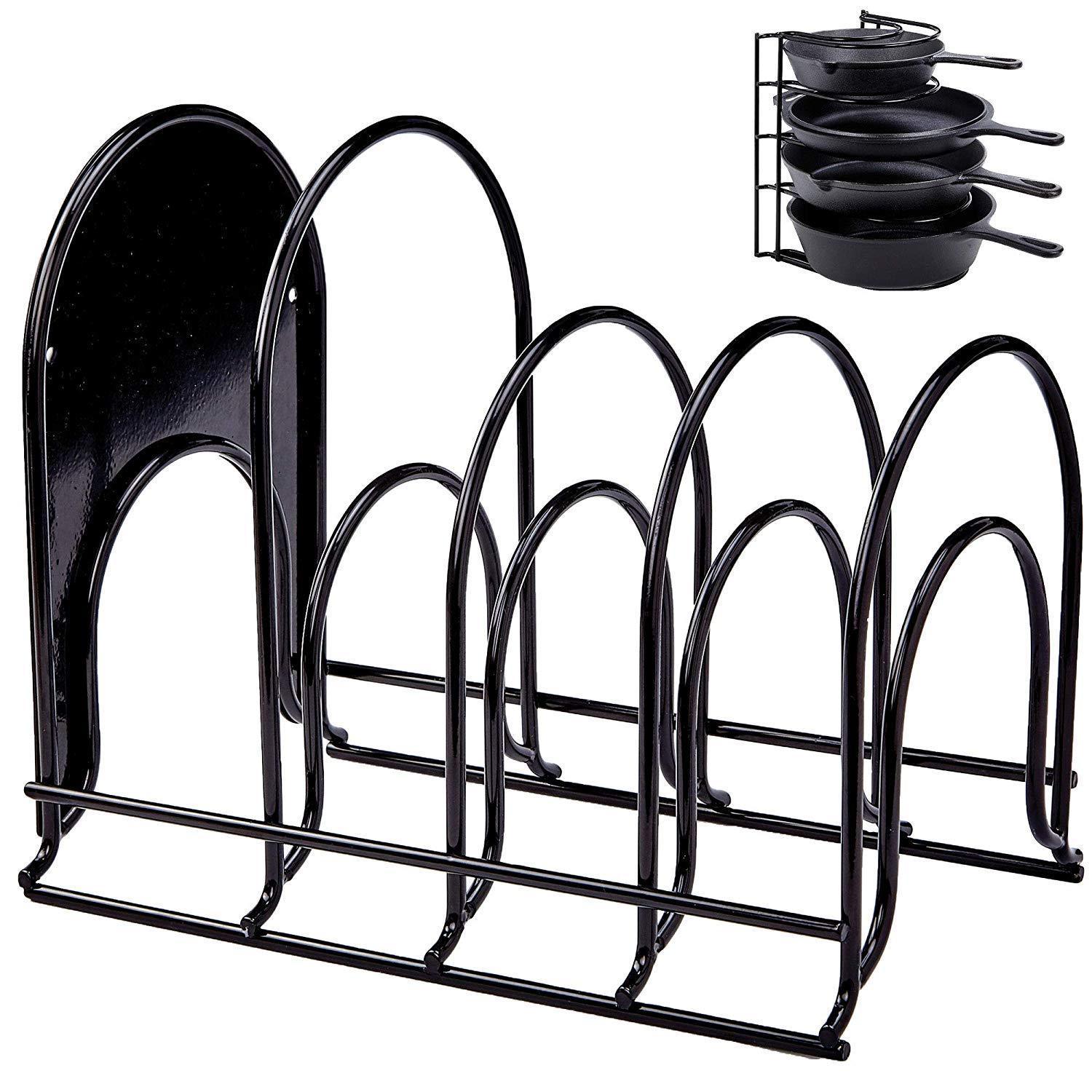 Cuisinel Heavy Duty Pan Organizer, 5 Tier Rack - Holds Up to 50 lb - Holds Cast Iron Skillets, Griddles and Shallow Pots - Durable Steel Construction - Space