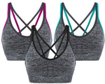 AKAMC Women's Removable Padded Sports Bras Medium Support Workout Yoga Bra 3 Pack