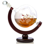 Whiskey Globe Decanter Set with Etched World Map and Antique Ship – Wooden Base and Safe Package – Perfect Gift Set for Liquor, Scotch, Bourbon, Vodka and Wine