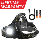 Kizen XHP-50 Headlamp. Next Generation LED Waterproof Headlight. Zoomable Work Light, 18650 USB Rechargeable Head Lights for Camping,Hiking, Outdoors (Black)