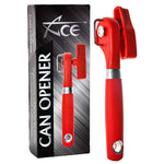 ACE Safety Can Opener - Cut With The Smooth Edge Side Cutting Red Manual Tin Can Opener. Round Handle Designed To Fit In Your Palm. Coupled With Rubberized Knob For A Firm Grip.