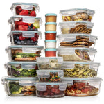 KOMUEE 30 Piece (15 containers,15 lids) Glass Food Storage or Lunch Box Containers w/Airtight Lids - Microwave/Oven/Freezer & Dishwasher Safe, BPA/PVC Free - 5 BONUS Plastic Containers for Condiments