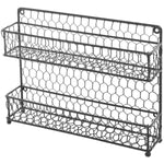 Country Style Black Dual Tier Wire Kitchen Counter-top or Wall Mount Spice Rack Jars Storage Organizer